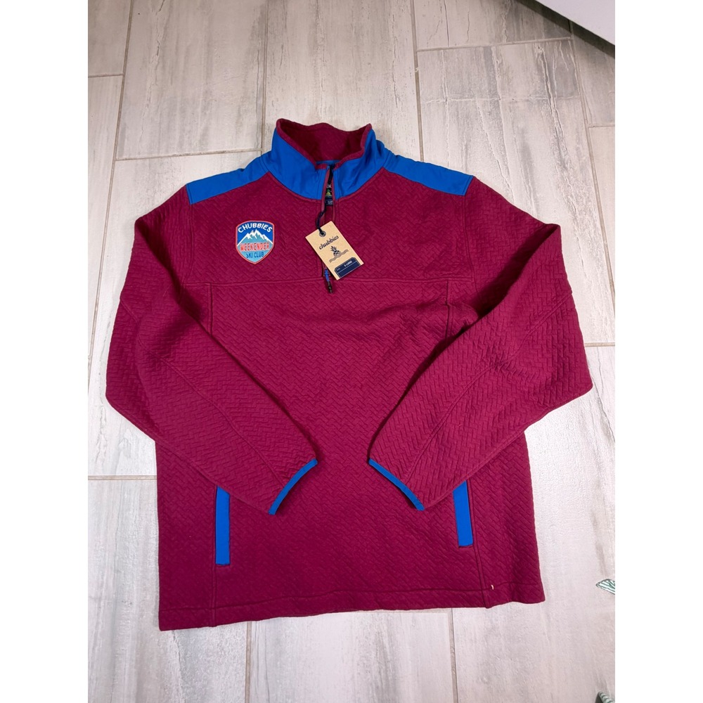 Chubbies Mens Weekender Ski Club Quilted Quarter Zip Pullover Burgundy XL NEW